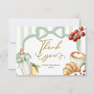 Sage Green Coquette Stripes Italy Ciao Baby サンキューカード