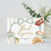 Sage Green Coquette Stripes Italy Ciao Baby サンキューカード (スタンド正面)