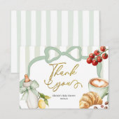 Sage Green Coquette Stripes Italy Ciao Baby サンキューカード (正面/裏面)