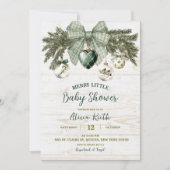 Sage Green Country Rustic Winter Baby Shower 招待状 (正面)