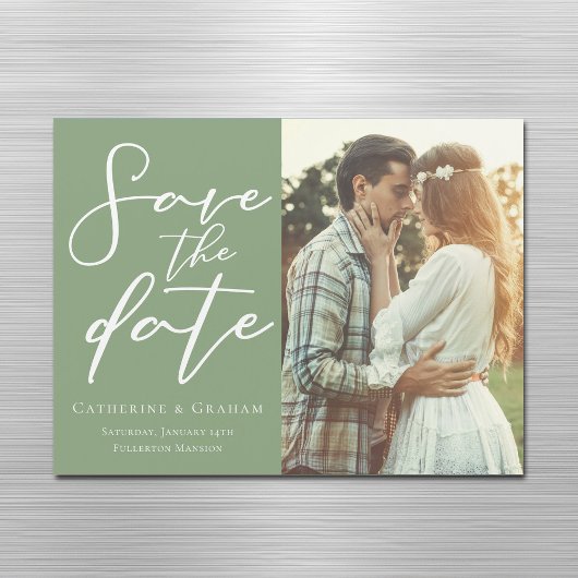 Sage Green Couple写真Save the Date Magnet Card