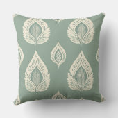 Sage Green Cream Artistic Leaves Nature クッション (裏面)