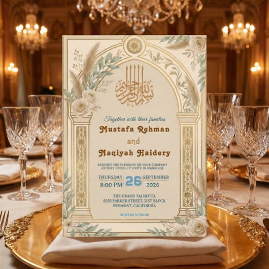 Sage Green Cream Dusty Blue Floral Luxe 招待状