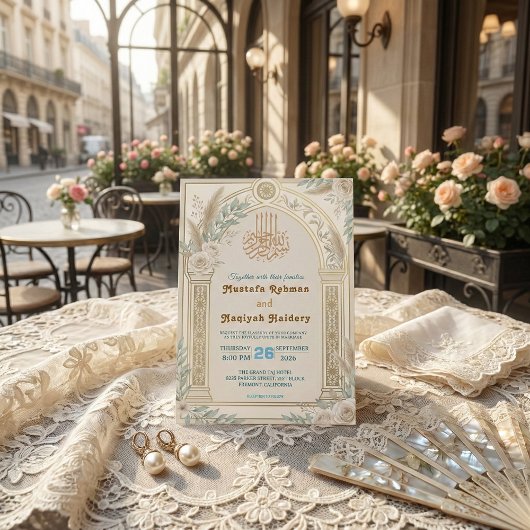 Sage Green Cream Dusty Blue Floral Luxe 招待状