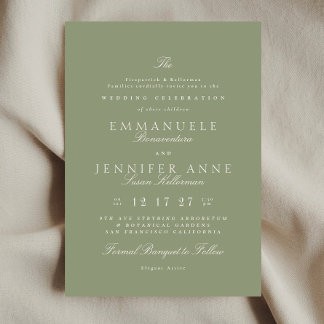 Sage Green Cream Elegant Calligraphy The Wedding 招待状