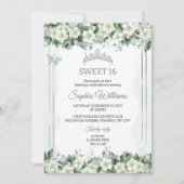 Sage Green Cream Flowers, Floral Sweet Sixteen 招待状 (正面)