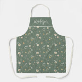 Sage Green Cream Watercolor Wildflower Custom Name エプロン (正面)