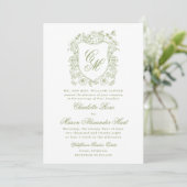 Sage Green Crest Garden Wedding Invitation 招待状 (スタンド正面)