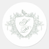 Sage green crest monogram wedding ラウンドシール (正面)