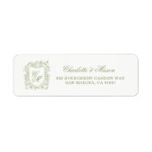 Sage Green Crest Wedding Return Address Labels ラベル (正面)