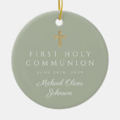 Sage Green Cross Boy First Communion写真 セラミックオーナメント (正面)