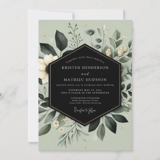 Sage Green Cultivated Botanical Wedding 招待状 (正面)