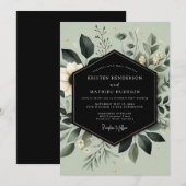 Sage Green Cultivated Botanical Wedding 招待状 (正面/裏面)
