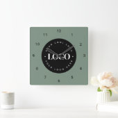 Sage Green Custom Logo Business Company Office スクエア壁時計 (ホーム)