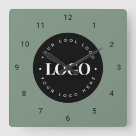 Sage Green Custom Logo Business Company Office スクエア壁時計