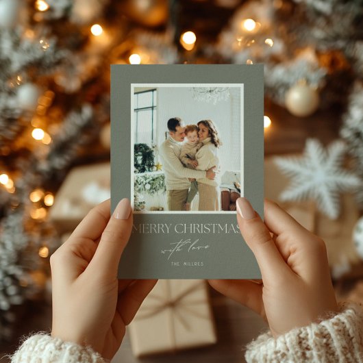Sage Green Custom Photo Christmas Greeting Card 招待状