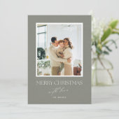 Sage Green Custom Photo Christmas Greeting Card 招待状 (スタンド正面)