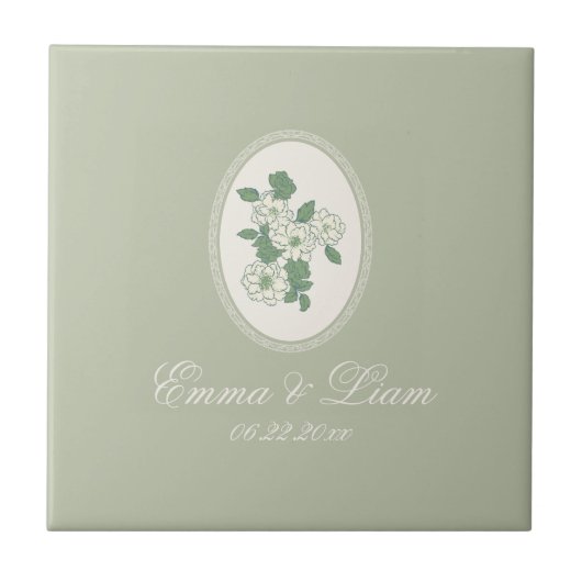 Sage Green Custom Wedding Ceramic Tile タイル (正面)