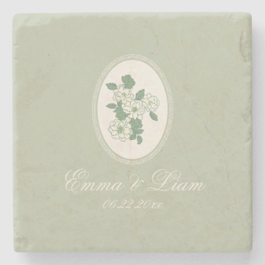 Sage Green Custom Wedding Coasters ストーンコースター (正面)