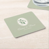 Sage Green Custom Wedding Paper Coasters スクエアペーパーコースター (アングル)