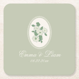Sage Green Custom Wedding Paper Coasters スクエアペーパーコースター