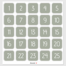 Sage Green Customizable Square Number Stickers  シール