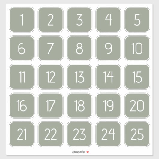 Sage Green Customizable Square Number Stickers  シール (シート)