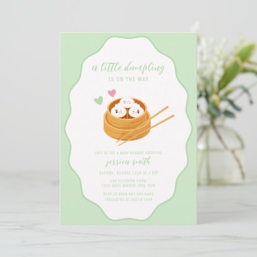 Sage Green Cute Asian Dumpling Baby Shower  招待状 (スタンド正面)