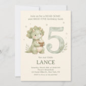 Sage Green Cute Dinosaur 5th Birthday 招待状 (正面)