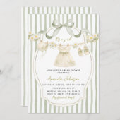 Sage Green Daisy Clothesline Baby Shower Invite 招待状 (正面/裏面)