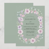 Sage Green Delicate Floral Wedding 招待状 (正面/裏面)