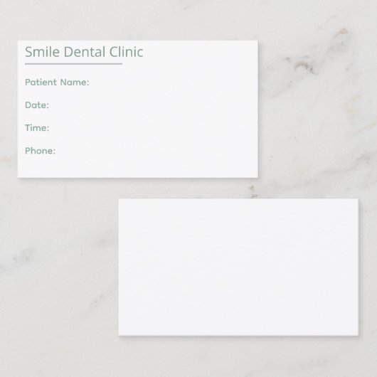 Sage Green Dental Appointment Card One Line 予約カード (正面/裏面)