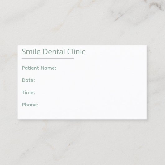 Sage Green Dental Appointment Card One Line 予約カード (正面)