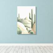 Sage Green Desert Modern Boho Cactus Landscape キャンバスプリント (インサイチュ (ウッドフロア))