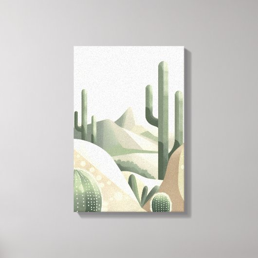 Sage Green Desert Modern Boho Cactus Landscape キャンバスプリント (正面)