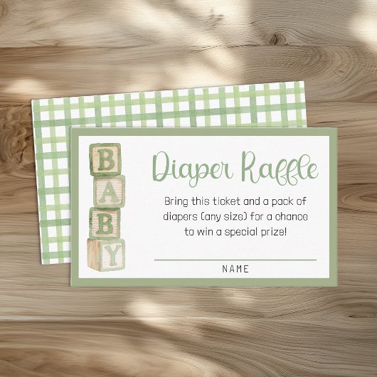 Sage Green Diaper Raffle Card | Baby Shower Insert エンクロージャーカード