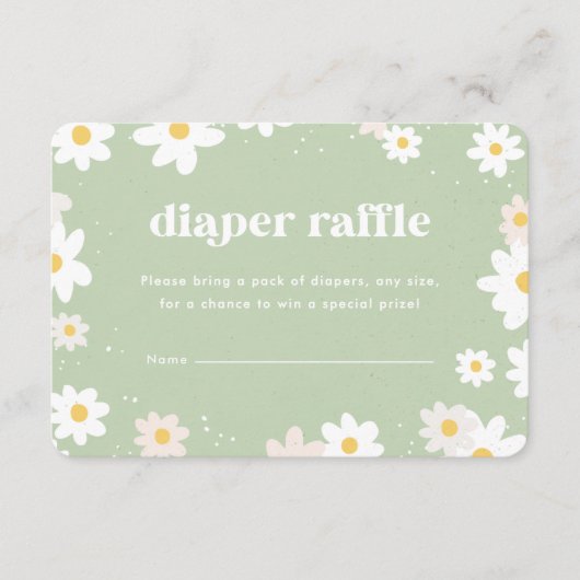 Sage Green Diaper Raffle Daisies エンクロージャーカード (正面)