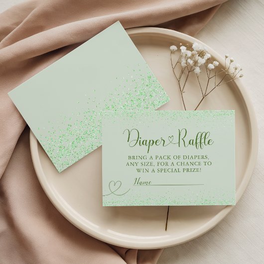Sage Green Diaper Raffle Greenery Confetti エンクロージャーカード