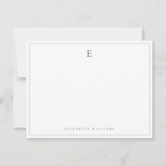 Sage Green Double Border Simple Elegant Monogram ノートカード (正面)