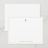 Sage Green Double Border Simple Elegant Monogram ノートカード (正面/裏面)