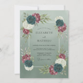 Sage Green Dramatic Botanical Wedding 招待状 (正面)