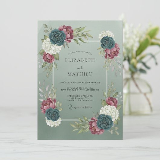 Sage Green Dramatic Botanical Wedding 招待状 (スタンド正面)