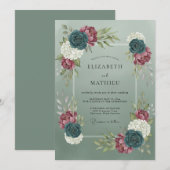 Sage Green Dramatic Botanical Wedding 招待状 (正面/裏面)