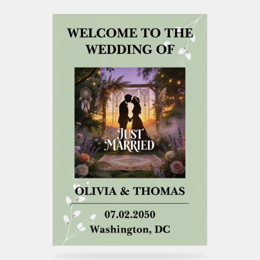 Sage Green Dream Pattern Wedding アクリルサイン (正面)