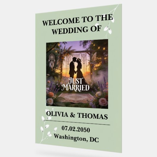 Sage Green Dream Pattern Wedding アクリルサイン (傾斜)