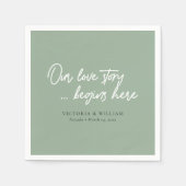 Sage Green Dreams: Enchanting Script 結婚's スタンダードカクテルナプキン (正面)