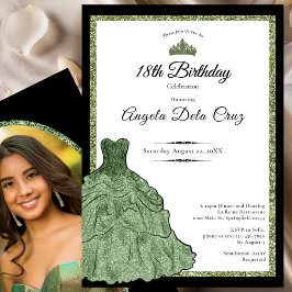 Sage Green Dress and Tiara 18th Birthday Debut  招待状