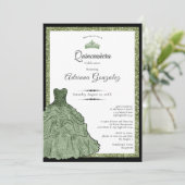 Sage Green Dress & Tiara Custom Photo Quinceanera 招待状 (スタンド正面)