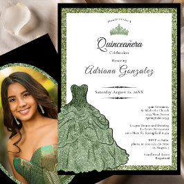 Sage Green Dress & Tiara Custom Photo Quinceanera 招待状