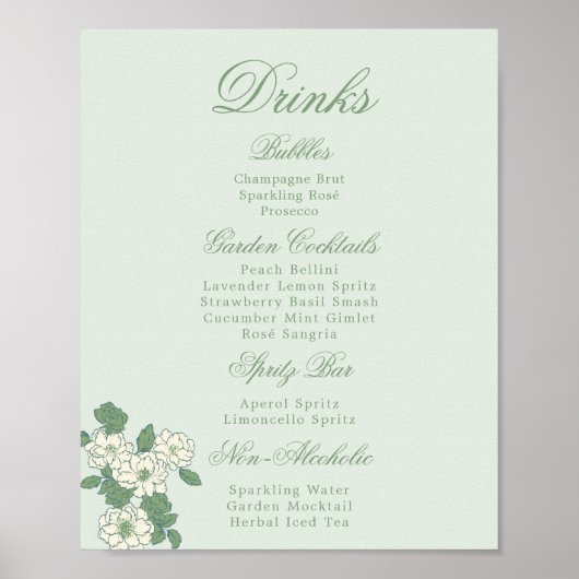 Sage Green Drinks Menu Table Sign ポスター (正面)